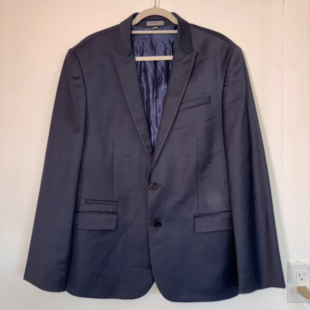 Express Men's Sz 42R Blazer Jacket Blue Pinstriped Sport Coat Peak Lapel Modern